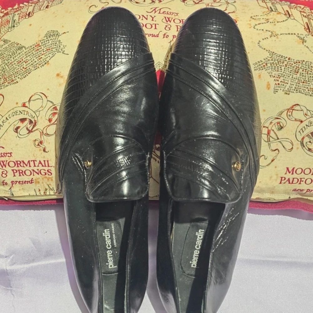 Pierre Cardin Black Croc-Embossed Loafers
